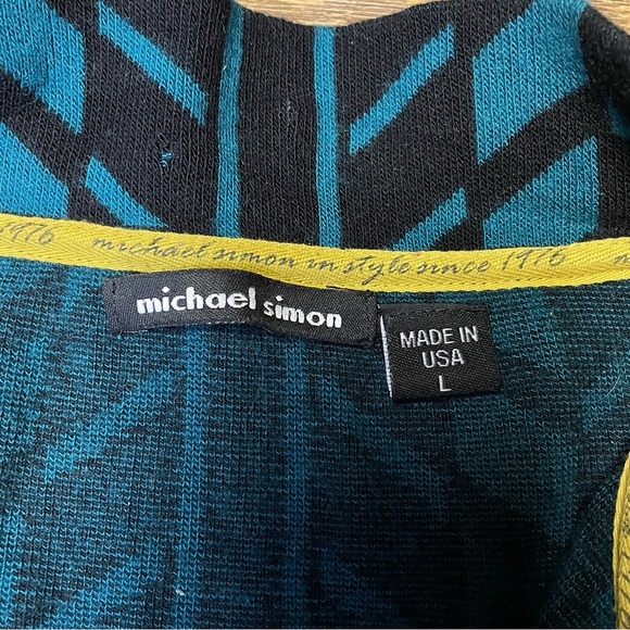 Michael Simon Snap Button Sweater Cardigan Jacket Women Large Teal Black Stretch - Picture 6 of 11
